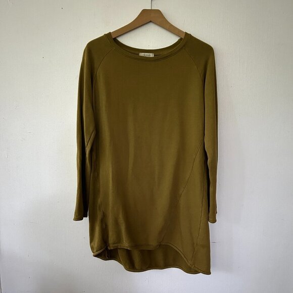 Crossley Tunic Sweatshirt Womens Small Green Brown Made in Italy Pullover FLAW - Picture 1 of 6